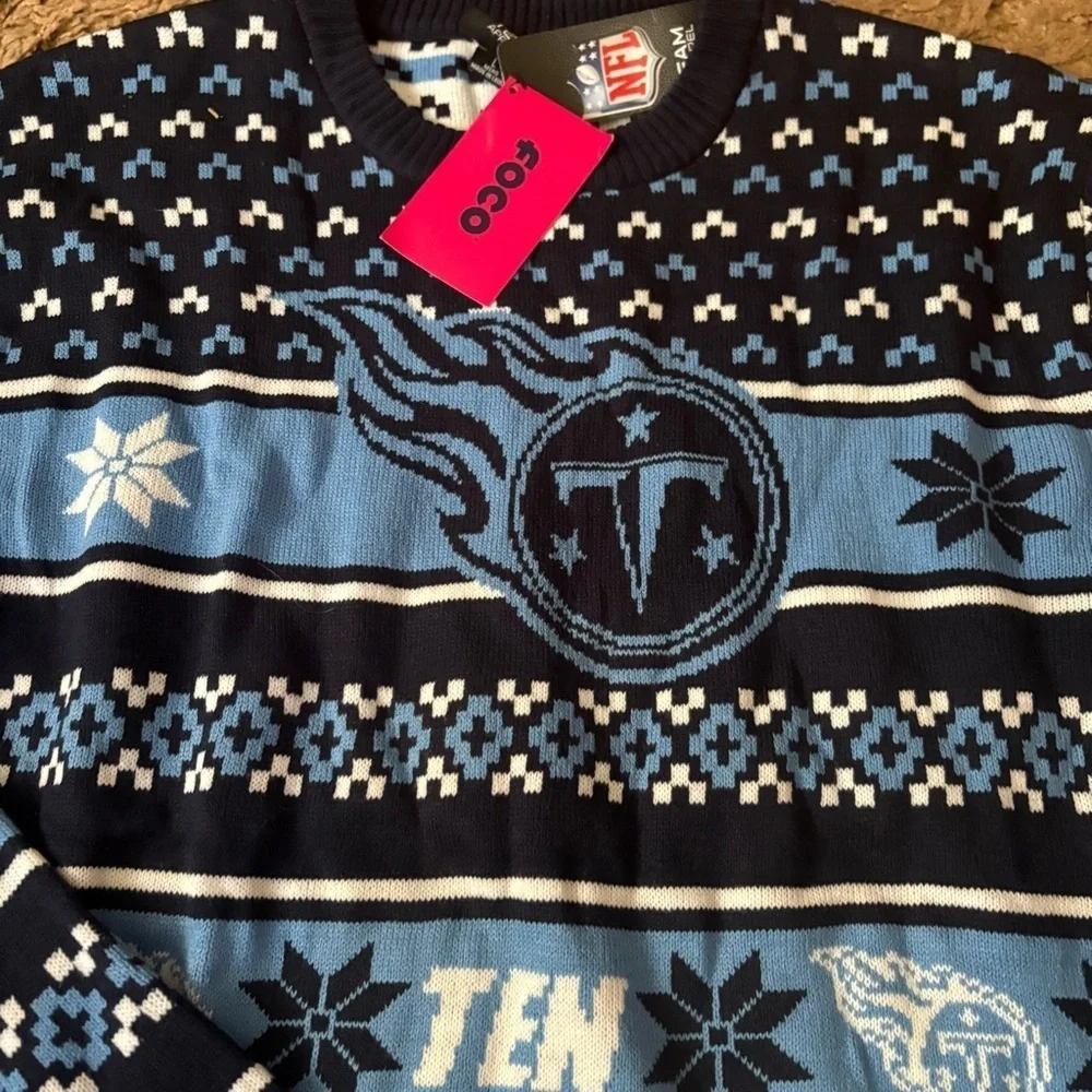 NFL FOCO Tennessee Titans Ugly Christmas Sweater NEW Large Blue Football XL